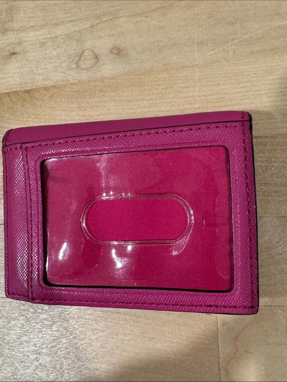 Coach Hot Pink Saffiano Leather Card Case with Silver Logo